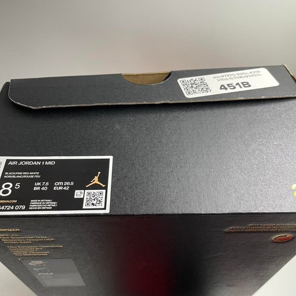 NIB Air Jordan 1 Mid White Black Red Bred Toe Men 554724-079 GS 554725-079 main image 4